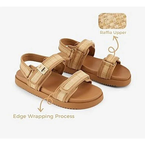 Lucky Step Womens Size 7.5 Tan Hook Loop Open Toe Double Strap Sandal Shoes - Picture 3 of 7